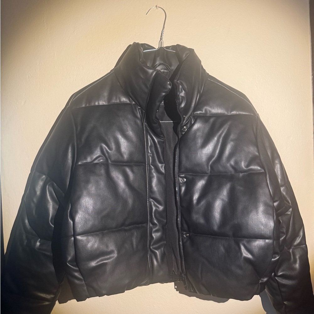 Zara Black Puffer Jacket with High Collar